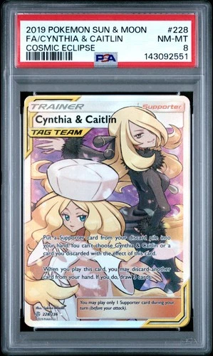 2019 Pokemon Sun & Moon Cosmic Eclipse 228 Cynthia Caitlin PSA 8 143092551