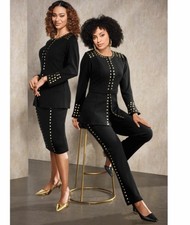 XL Ashro Black Formal Church Party Funeral Calida 3PC Pant Skirt Suit Wardrober
