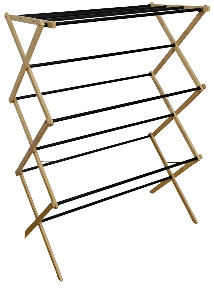 Wooden Cloth Airer Drying Clothes Horse 3 Tier Bamboo Wood Vintage Folding - Image 2 of 4