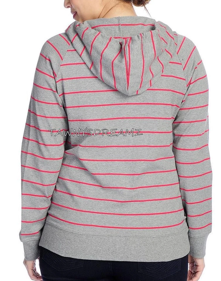 NEW OSO Casuals® Sweater Knit Long Sleeved Zip Front Striped Hoodie - SZ M or 1X - Image 3 of 3