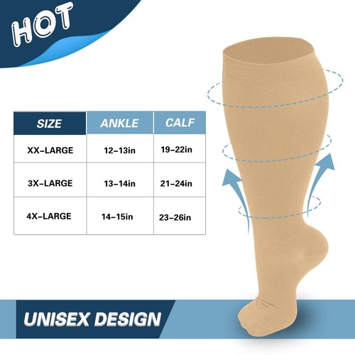 OLENNZ Wide Unisex Calf Compression Socks Circulation Knee Stockings Nude Size - 第 2/7 張圖片
