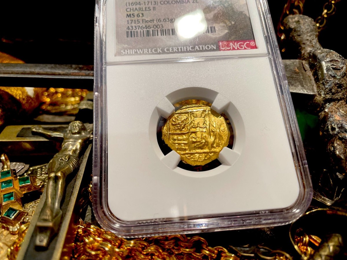 NGC 63 1715 FLEET COLOMBIA 2 ESCUDOS 1694-1713 SHIPWRECK PIRATE