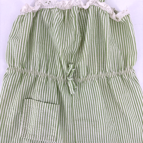Vintage Girls Stripe Romper Royal Deb Size 10 Green & White Lace Trim One Piece - Picture 4 of 10