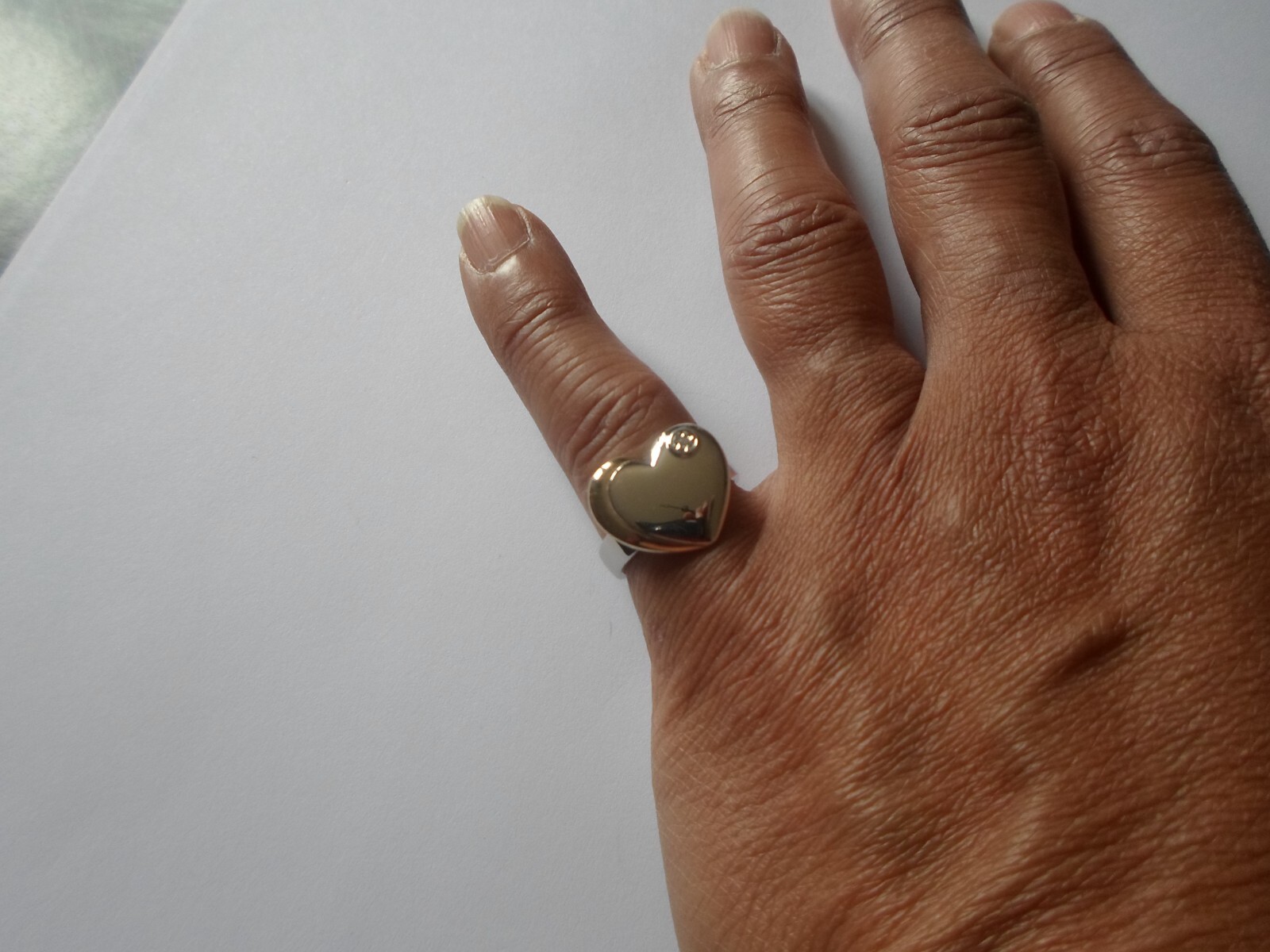 solid silver ring, silver and gold heart, zirconi… - image 2