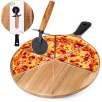 Pizzabrett Pizzateller Servierbrett Holzbrett Rund Mit Pizzamesser 30 Cm 2-Tlg.