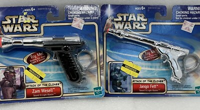 STAR WARS Sound & Light Blaster 2002 HASBRO 2 Blasters JANGO FETT Zam Wesell New