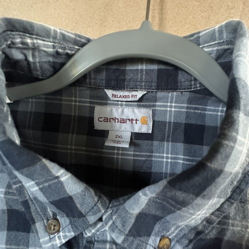Mens 2XL Blue White Plaid Carhartt Button Down Short Sleeve Dress Shirt - Picture 5 of 5