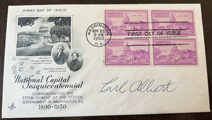 CARL ALBERT SIGNED FDC COMMEMORATING CAPITAL SESQUICENTENNIAL