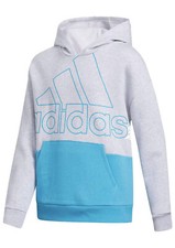 Adidas Kid Girls Hooded Fleece Pullover Sweatshirt Light Grey/Blue Size S 7/8 