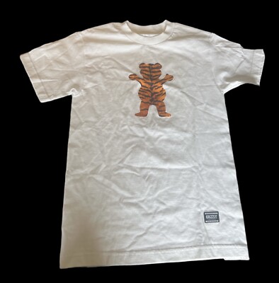 Grizzly Griptape Cotton T Shirt Mens White Graphic Print Bear Size Small NEW