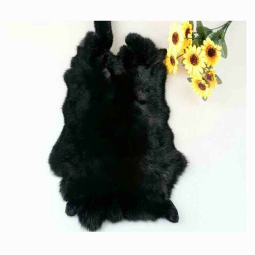 Genuine Naturally Rabbit Fur Skin tanned Leather Hides Craft Grade Black Pelts - Afbeelding 1 van 6