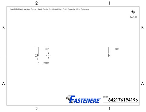 Tuercas hexagonales acabadas de acero galvanizado grado 2 1/4"-20 cantidad 100 - Imagen 2 de 6