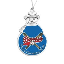 Baseball Bats Ball 2024 Blue Silver Snowman Christmas Ornament Gift Player