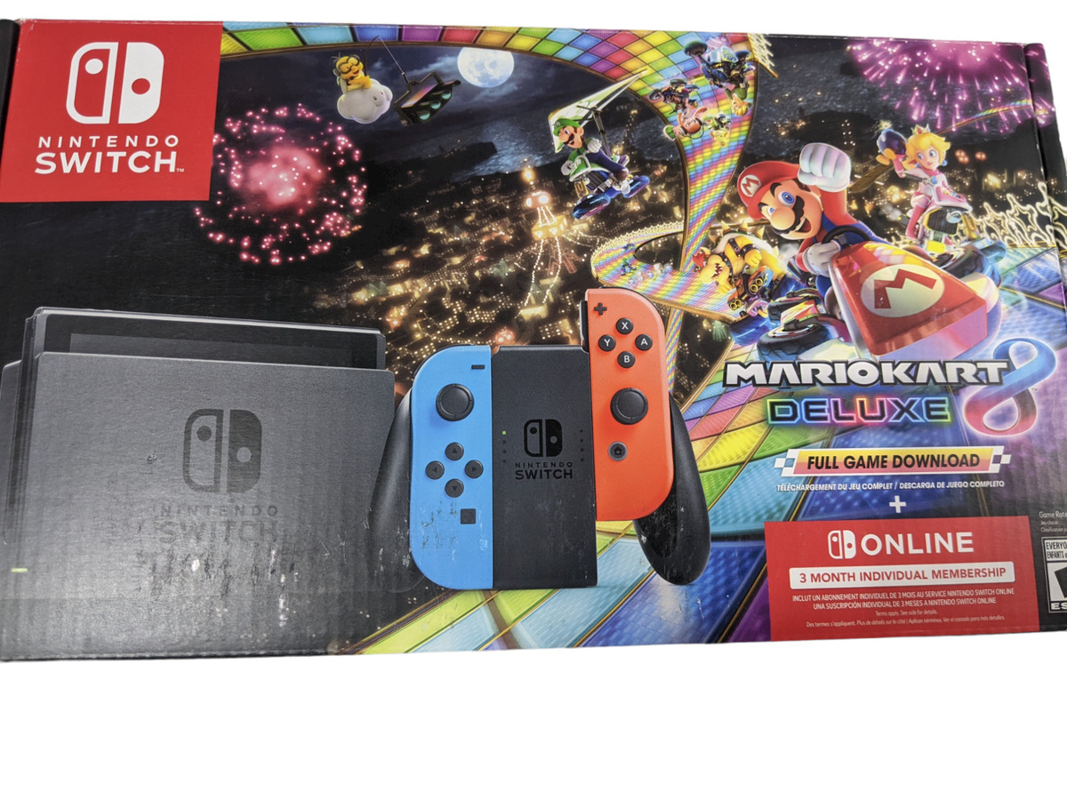 Nintendo Switch with Neon Blue and Neon Red Joy-Con + New Super Mario Bros.  U Deluxe (Full Game Download) - Switch Console : Video Games 