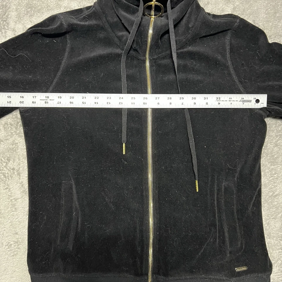 Calvin Klein Women's  Black Velvet Gold Hoop Zip Mock Sweater Size M - Image 2 of 4