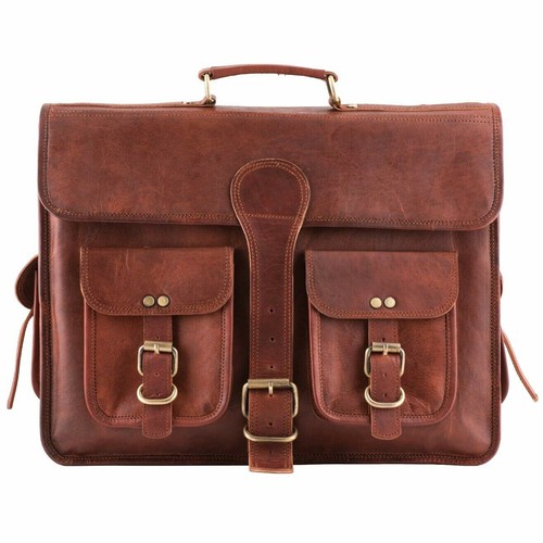 Sac Messager Cuir Vintage Fait Main - Mallette Ordinateur Portable - Taille M - Brun
