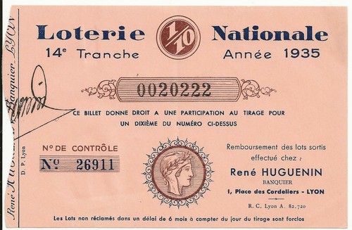 1935 France National Lottery ticket note Read Description lot