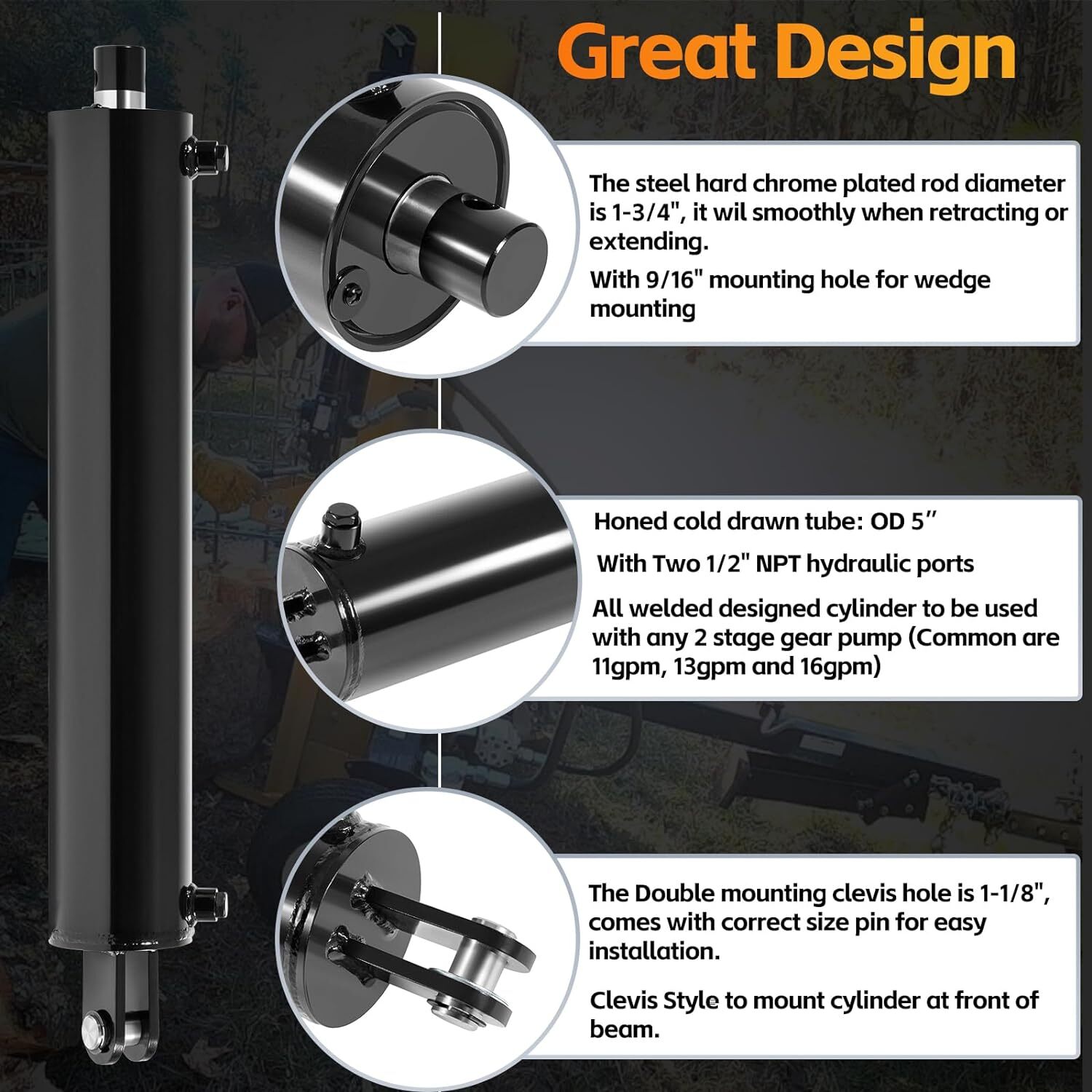 Universal Log Collection 26 27 Ton Universal Log Splitter Hydraulic Cylinder, 4.5