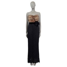 66587 auth DOLCE & GABBANA black & beige LEOPARD & LACE BOW Gown Maxi Dress 44 L