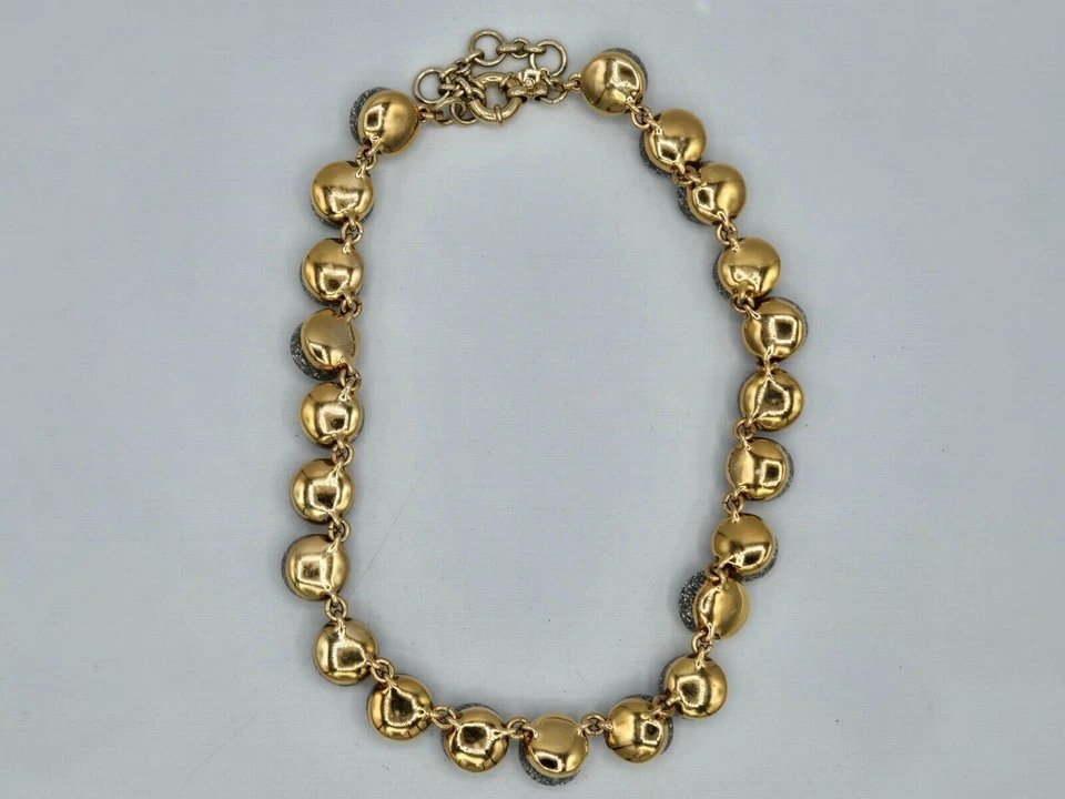 J. Crew Statement Necklace Gold Tone Chain Brulee Cupcake Glittery Pink Stones - Image 2 of 4
