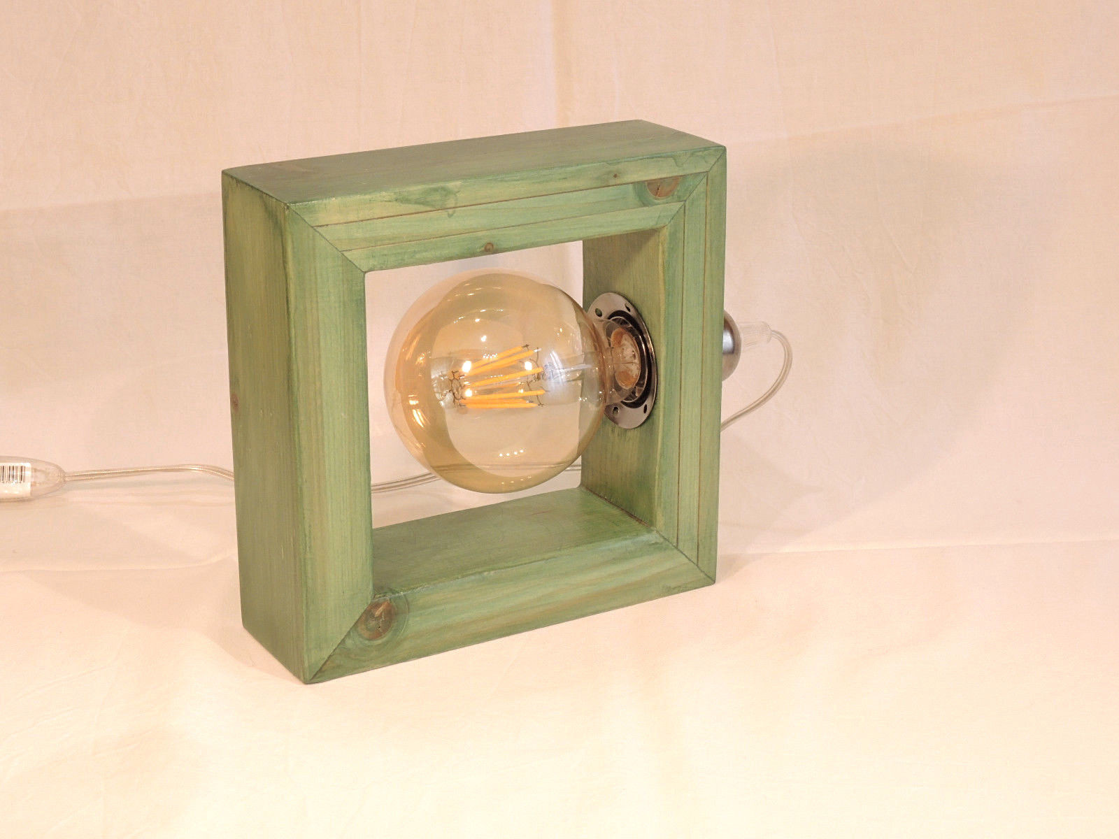 Lampada Edison Industriale Legno Verde - Design Quadrato Handmade - 4