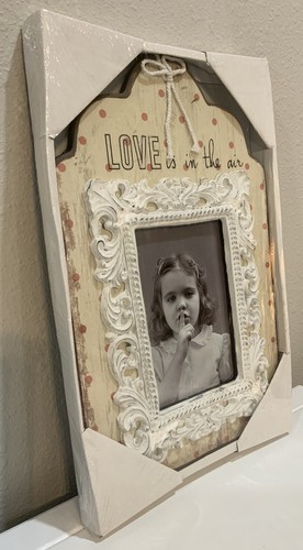 NOS Creme Rosa Punkte "Liebe liegt in der Luft" Foto Bilderrahmen Verziert 3,5" X 5" - Bild 3 von 6
