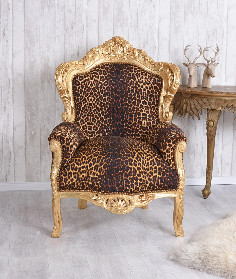 Fauteuil Baroque Trône Royal En Leopard Fauteuil De Luxe Avec Accoudoirs - Photo 2/4