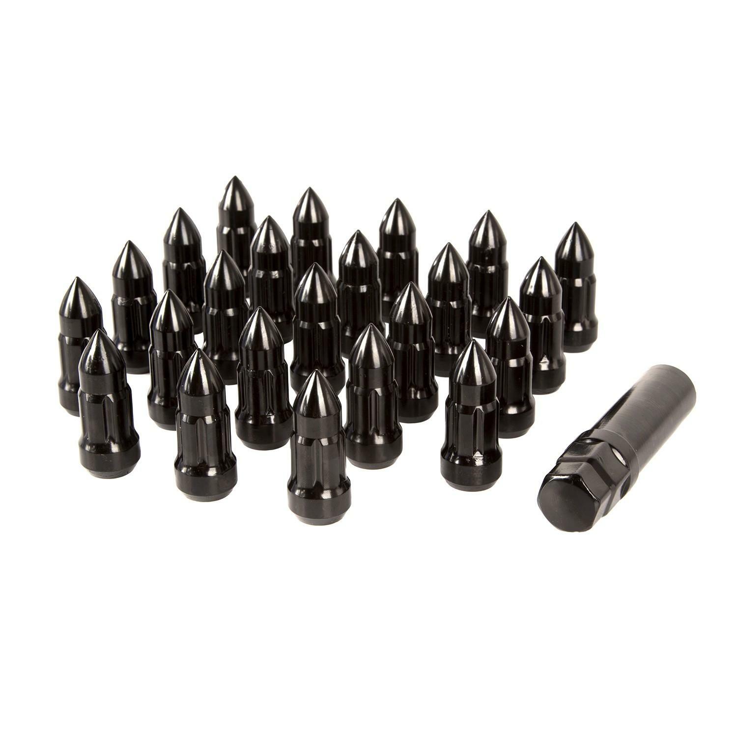 Écrous de Roue 1/2x20 Noirs Longs Style Balle Kit de Fixation Jante Alu 23 Pcs