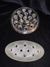 Frosted Oblong 10 Holds  Clear Glass Flower Frogs dome 16 Holes   Both 5 Inch