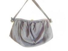 1960s vintage BLACK FAILLE GATHERED FABRIC evening PURSE brass clasp Satin coin