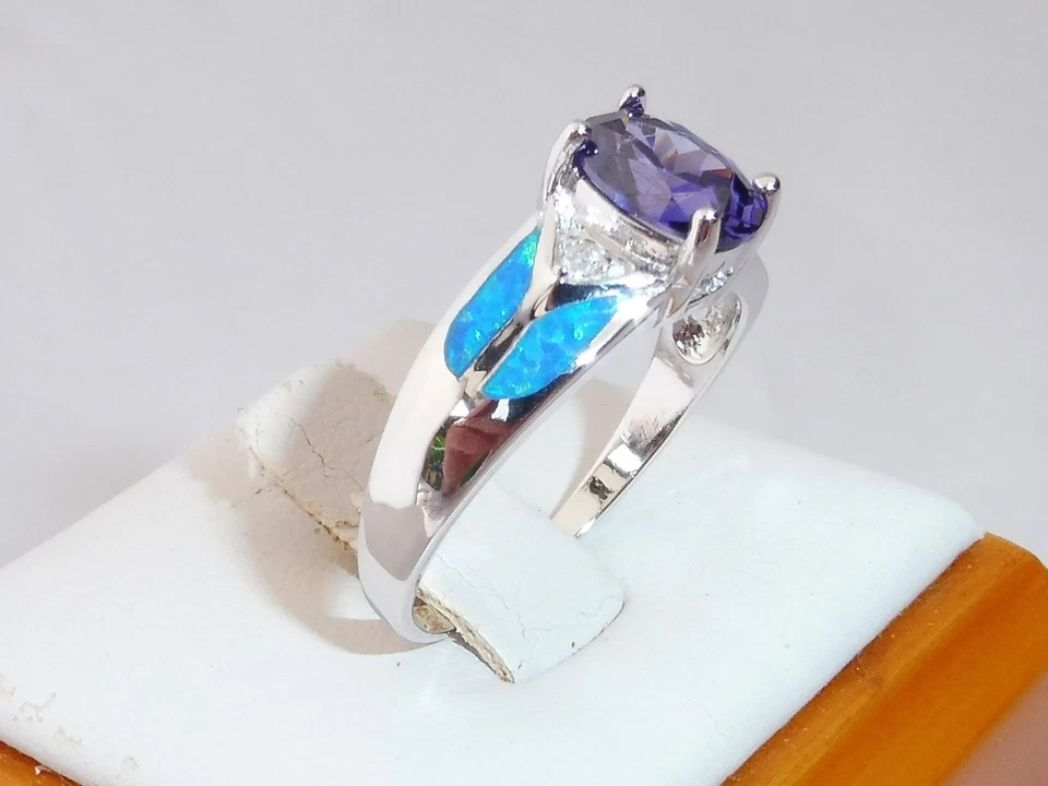 Anello donna argento 925 con zaffiro bianco tanzanite e anello opale da 1 carati - Immagine 3 di 4