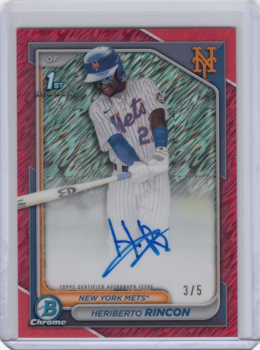 2024 Bowman Chrome Heriberto Rincon 1st Red Shimmer Refractor Auto 3/5 Mets