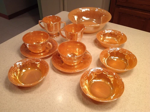 Vintage Fire King Anchor Hocking Peach Lustre 11 Pieces includes Sugar & Creamer
