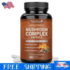 Mushroom Complex Supplement, Lions Mane, Reishi, Shiitake, Immune (60 Caps）