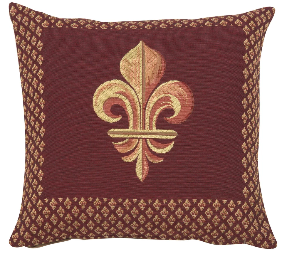 Throw Pillow Cover - Framed Fleur de Lys Red - Tapestry Cushion 19x19 in New - Image 2 of 4