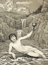 Hans Thoma Gebirgssee Akt Erotik Knabe male nude boy Forelle Becher Wein Jugend