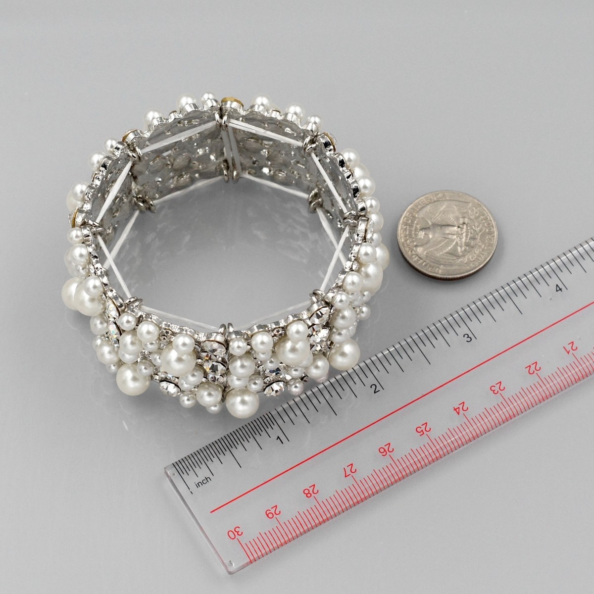 Vintage Style Pearl Rhinestone Stretch Bracelet Wide Cuff Wedding Jewelry Gift View 5