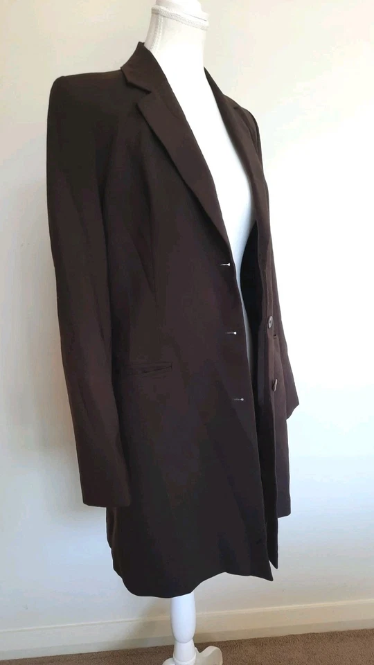 Ojay Long Jacket Blazer Brown Button Front Size 12 VGC - image 3 of 4