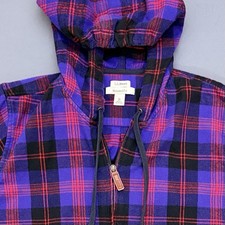 LL Bean Womens XL Relaxed Plaid Flannel Hoodie