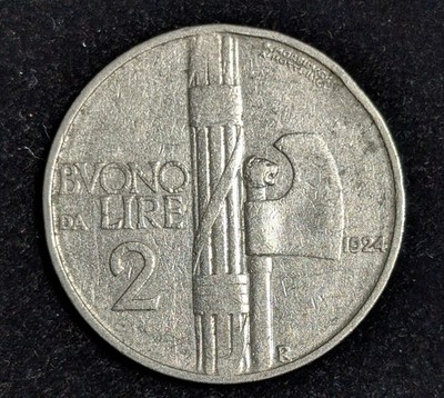 1924 R Italy 2 Lire Circulated KM# 63