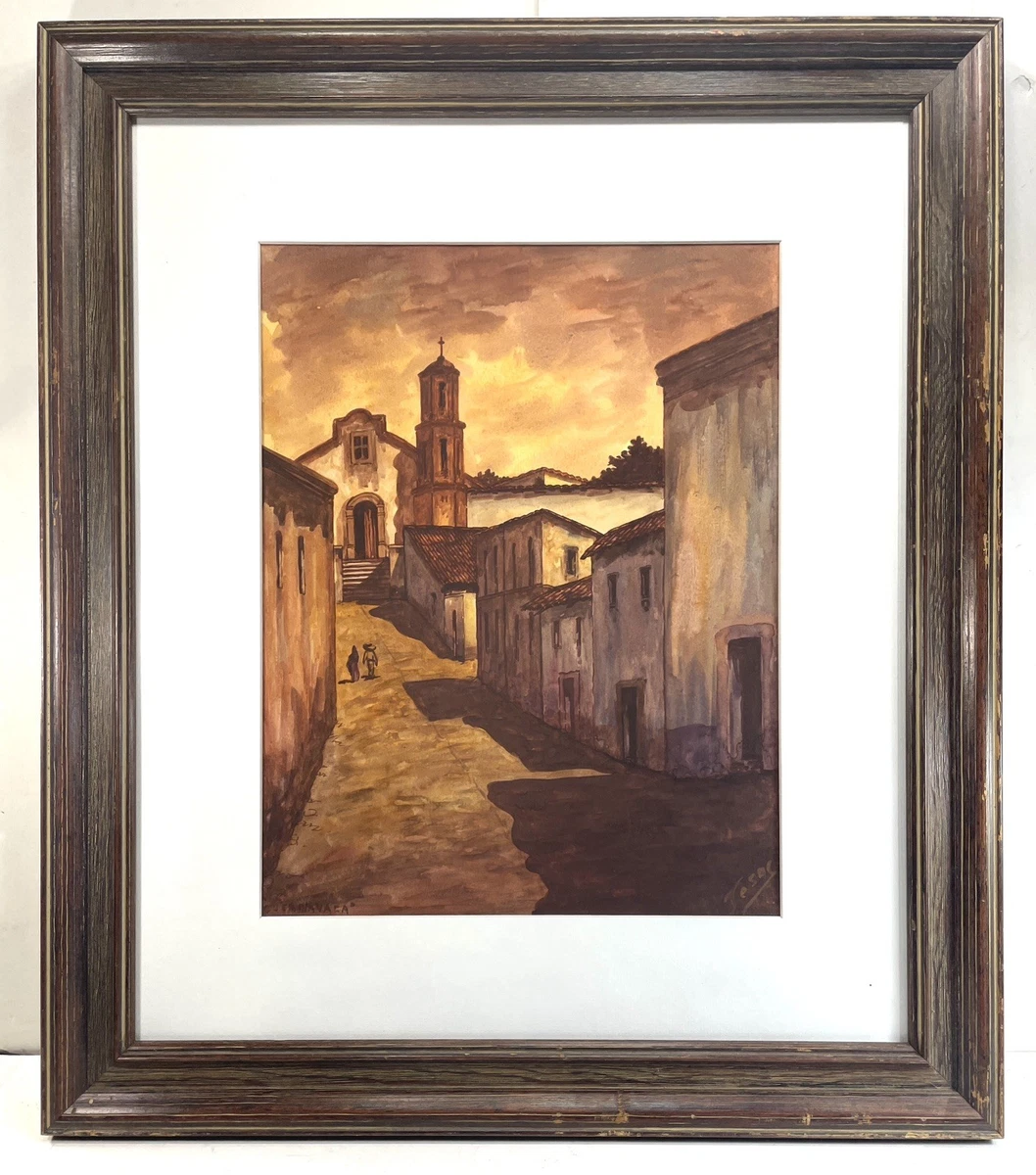 Antique 1940 JESUS VICTOR Watercolor Painting Cuernavaca MEXICO