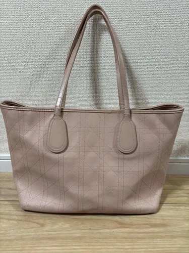 Sac fourre tout CHRISTIAN DIOR cannage paléa toile cuir rose clair du Japon