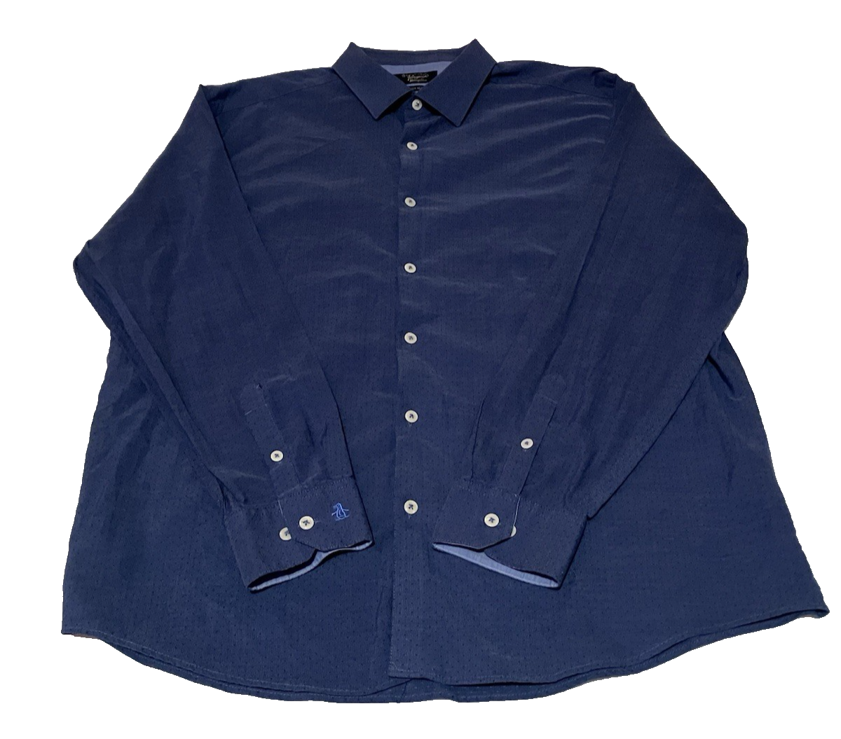 penguin heritage slim fit dress shirt Penguin Size M Men Heritage Slim Fit Blue Geometric Preppy Button Up Dress Shirt