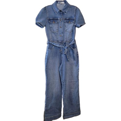 スーツ・フォーマル・ドレス Front Button Denim Jumpsuit Blue Front Button Denim Jumpsuit Blue