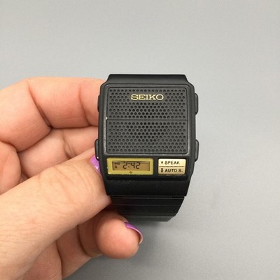 Vintage Seiko Mens Watch 31mm Black Speaker Talking Alarm A966