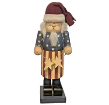Americana Wooden Nutcracker Patriotic Santa Rustic Folk Art USA Christmas decor