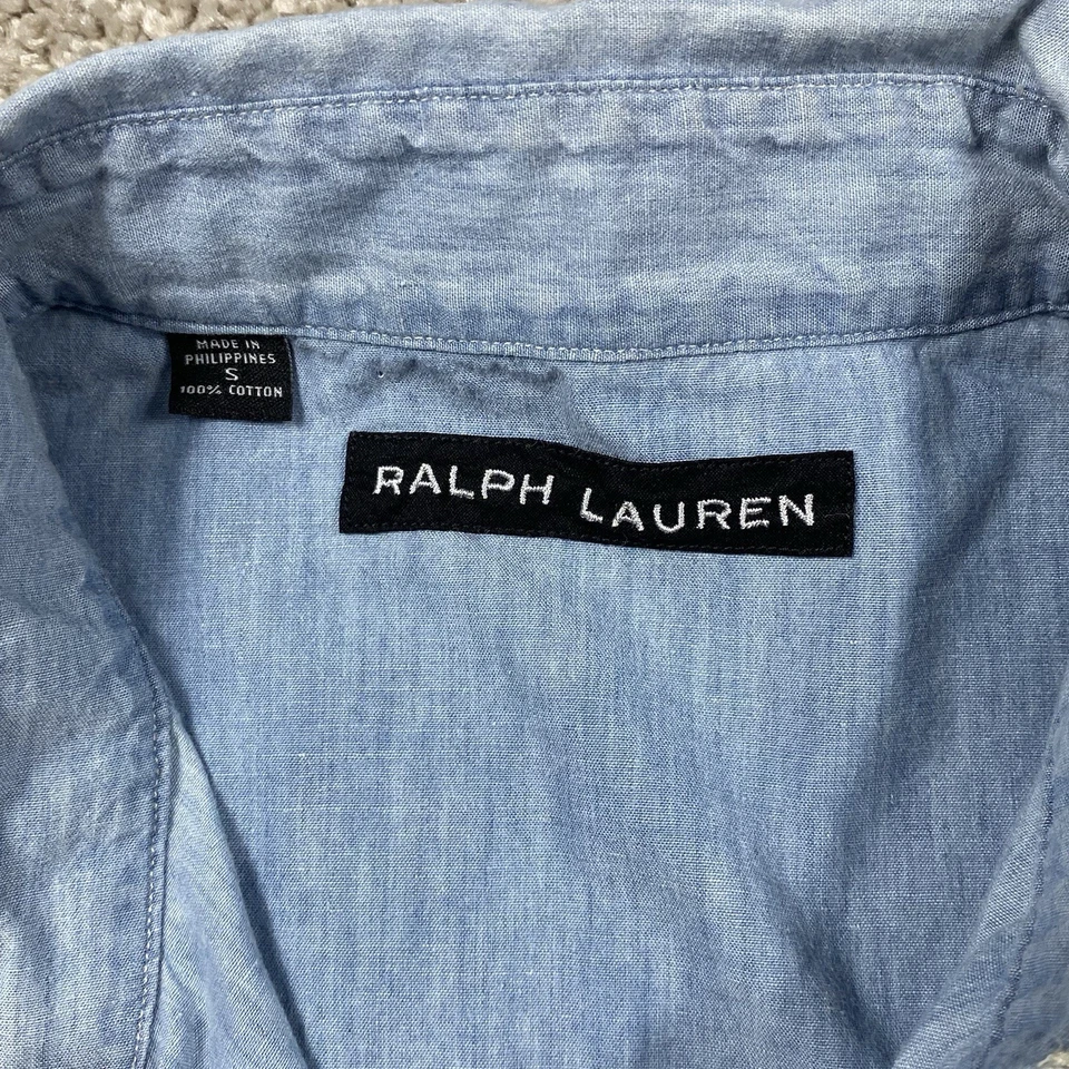 Ralph Lauren Chambray Western Pearl Snap Shirt Men's S Black Label Denim Blue - Image 4 of 4