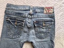 True Religion Low Rise Flare Distressed Joey Jeans Womens Size 27 Flap Pockets