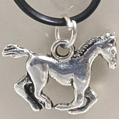 New Horse Running Pendant Charm Silver Tone Equine Equestrian 2 Sided Western