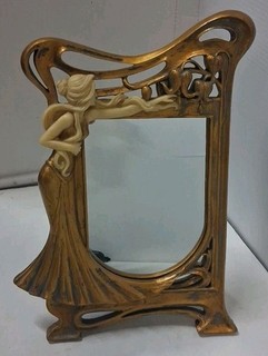German WMF Art Nouveau Antique Style Flowing Dress Maiden Desktop Mirror